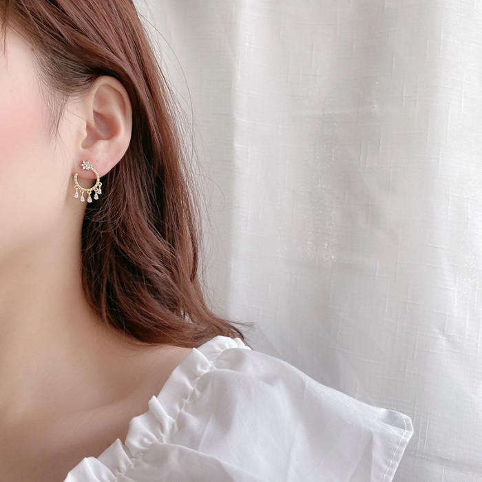 Luxury Pave Zircon Star Girl Tassel Letter C Stud Earrings for Women Bohemian Party Jewelry Gift