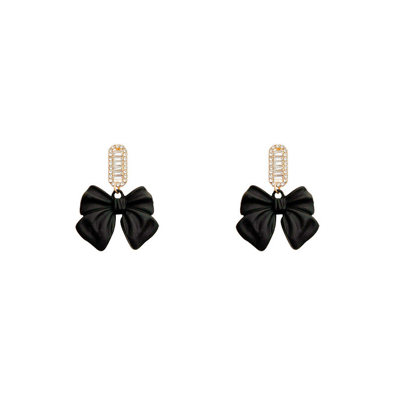 Korean Style Black Bowknot Dangle Earrings for Women Rhinestone Earrings Weddings Party Jewelry Accessories 2913