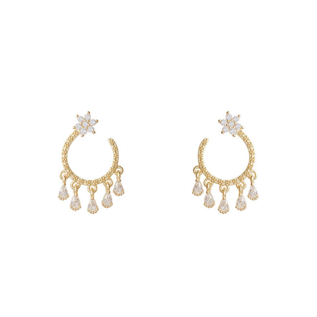 Luxury Pave Zircon Star Girl Tassel Letter C Stud Earrings for Women Bohemian Party Jewelry Gift
