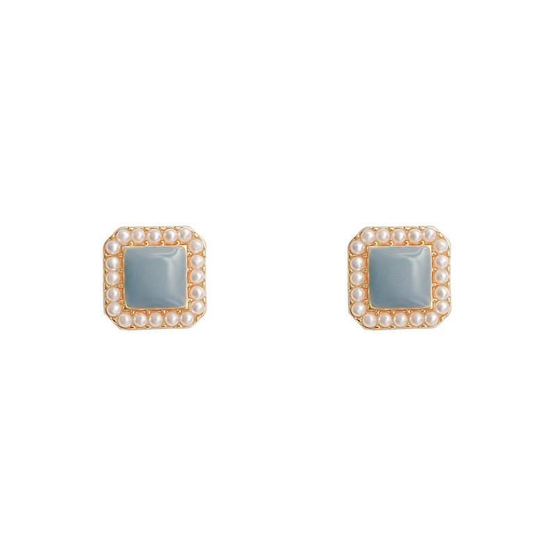 14k Gold Retro Square Acrylic Pearl Earrings For Woman Piercing Classic Light Luxury Stud Earrings Party Wedding Jewelry