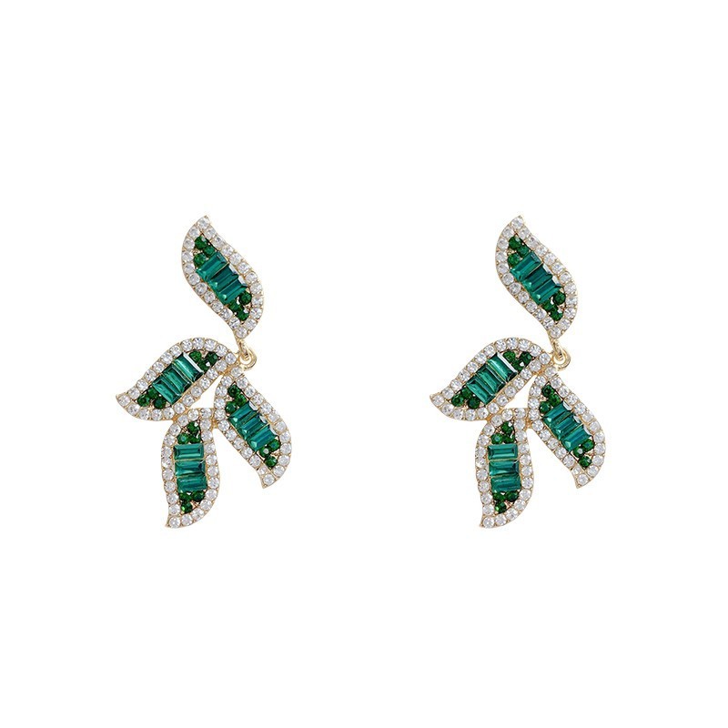 Original Fashion Flower Leafs Earrings Female Enamel Green Plant Statement Drop Earrings for Women Party Jewelry Gifts