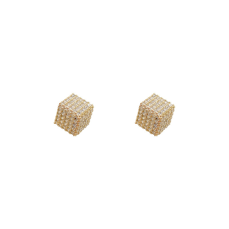 Square Micro Set Diamond Stud Earrings for Woman Light Luxury Zircon Rhombus Dangle Earring High End Unusual Party Trend Jewelry