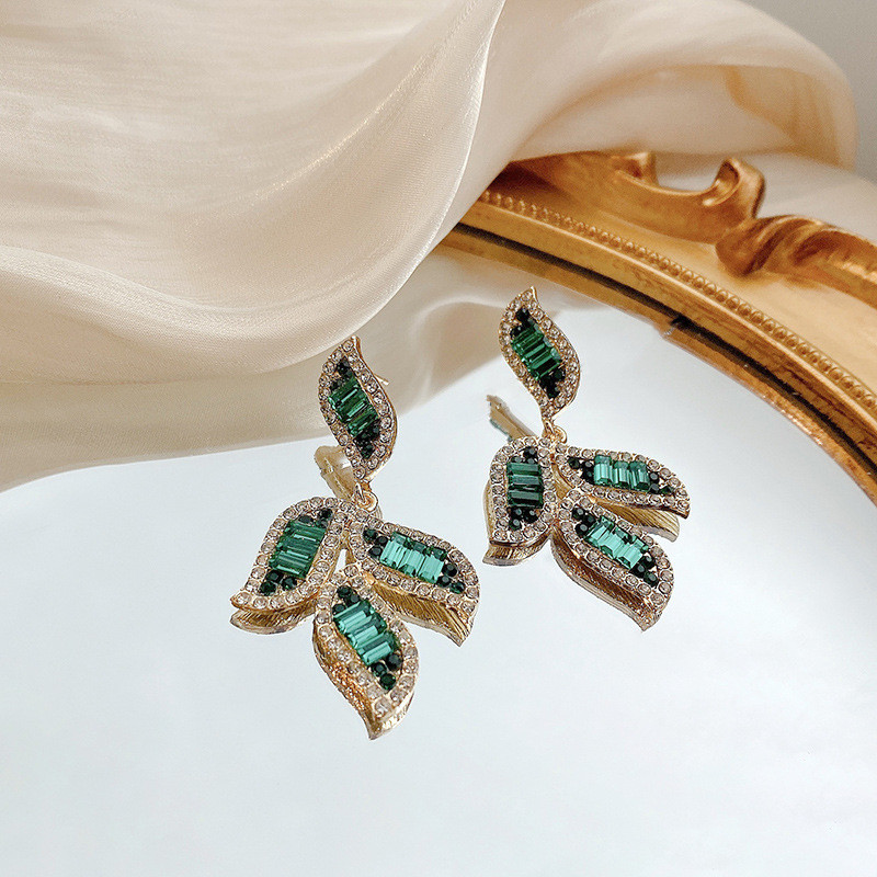 Original Fashion Flower Leafs Earrings Female Enamel Green Plant Statement Drop Earrings for Women Party Jewelry Gifts