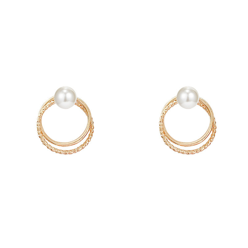 Pearl Double Circle Stud Earrings Korean Fashion Simple Wild Earring for Women Jewelry