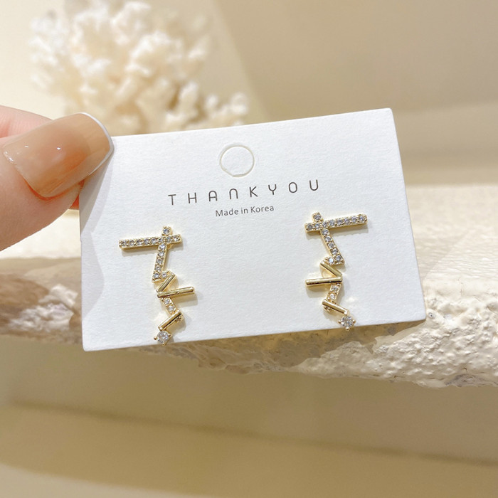 Women Gold Irregular Line Zircon Inlaid Earrings Jewelry Fine Wedding Gifts