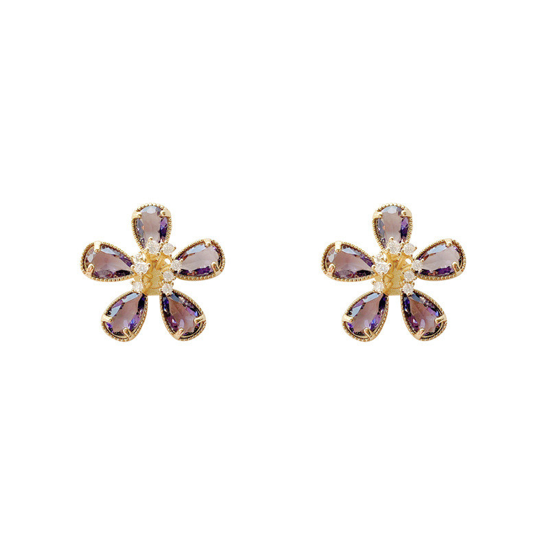 Luxury Korean Elegant Purple Flower Crystal Earrings for Women Elegant Trendy Party Jewelry
