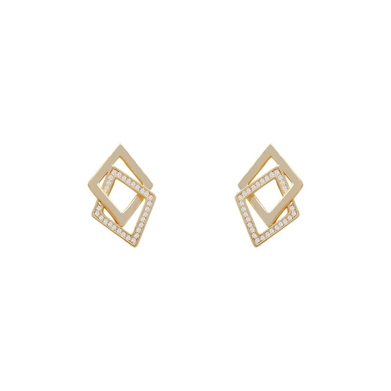 Golden Stud Korean Geometry Metal Earrings for Women Female Retro Square Drop Earrings
