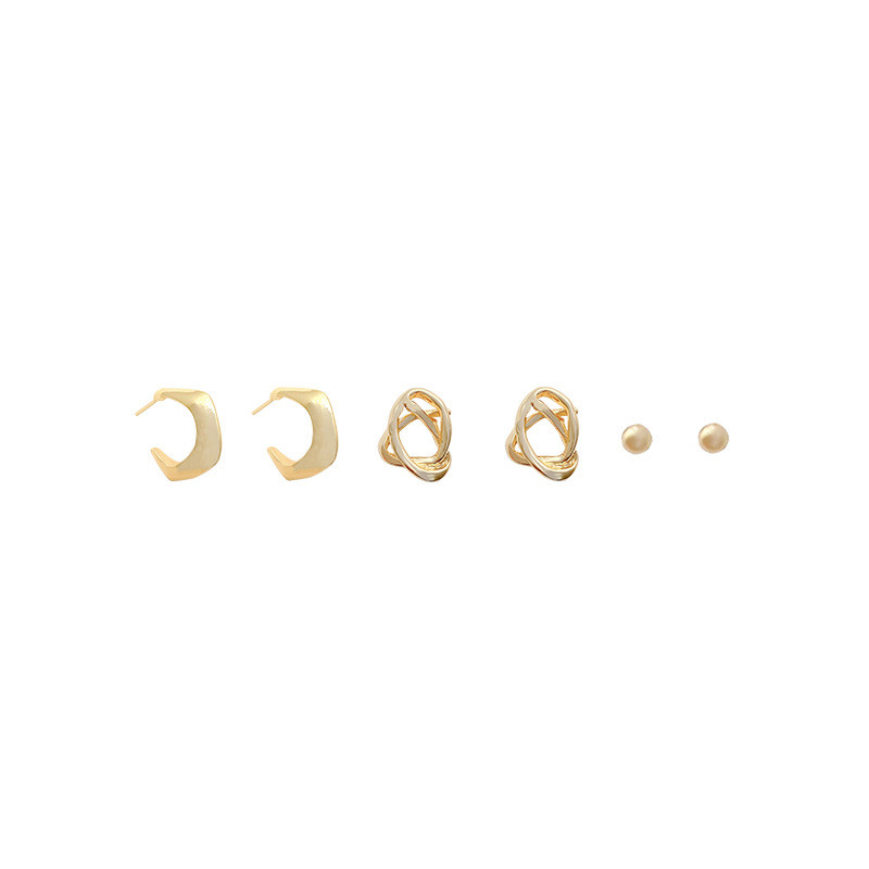 Ear Studs Simple Style Circle Earrings Personality Fashion Classical Three Pieces Set