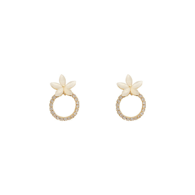 Opal Stone Flower Stud Earrings Female Trend Fashion Trendy Micro Inlaid Zircon Circle Earring Jewelry