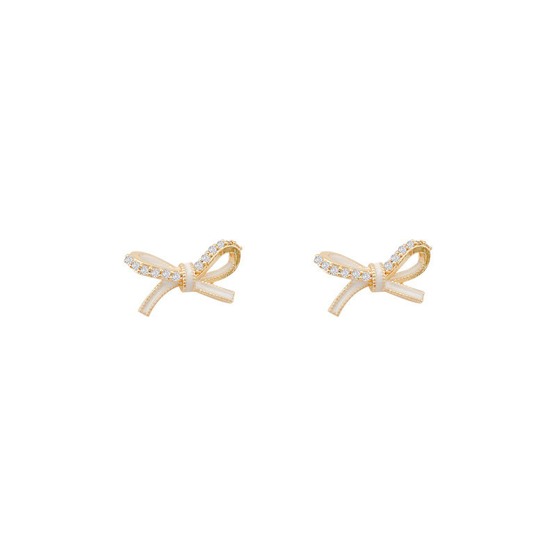 Zinc Alloy Metal Enamel White Zircon Bowknot Butterfly Design Charm Pendant for DIY Fashion Jewelry Earrings Accessories