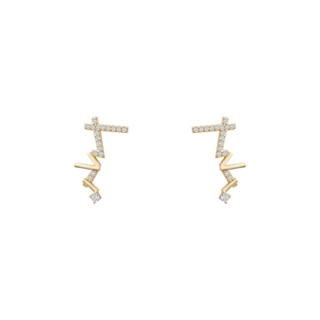 Women Gold Irregular Line Zircon Inlaid Earrings Jewelry Fine Wedding Gifts