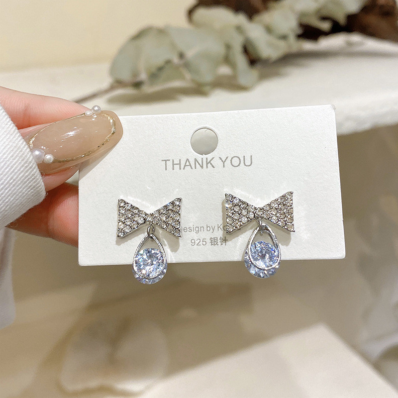New Jewelry Fashion Zircon Bowknot Waterdrop Crystal Earring Square Bow Earrings for Women Pretty Gift