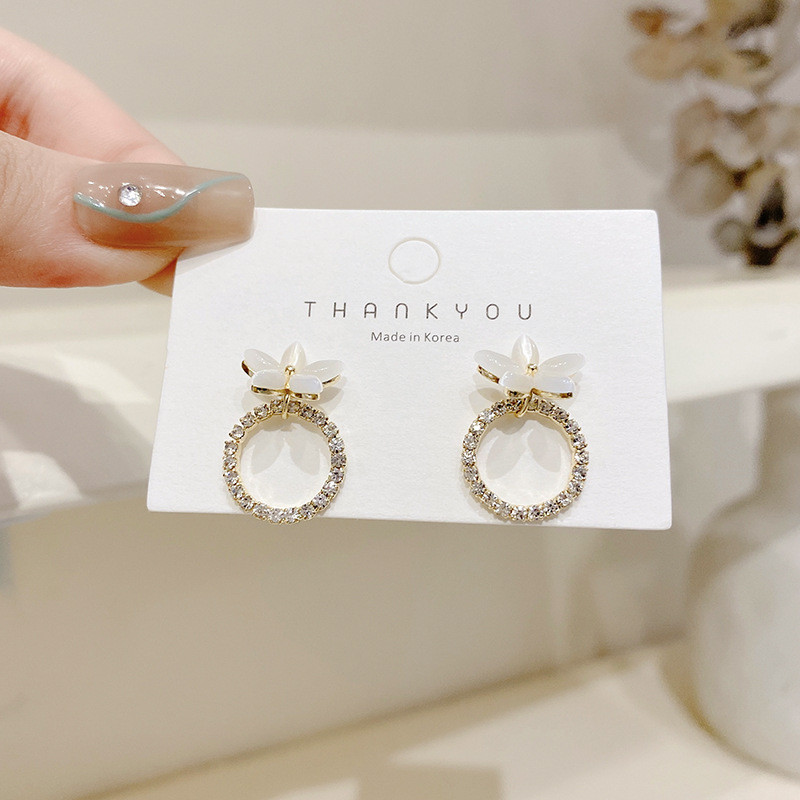 Opal Stone Flower Stud Earrings Female Trend Fashion Trendy Micro Inlaid Zircon Circle Earring Jewelry