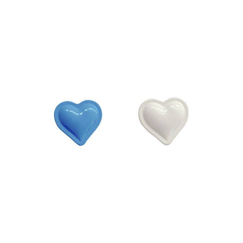 Luxury Woman Trendy Blue White Asymmetric Design Color Love Lovely Earrings Minority Ear Clip