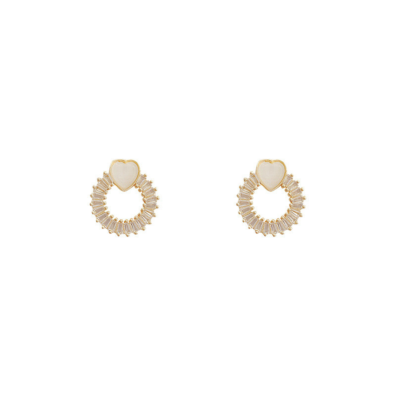 Korean Delicate Cute Opal Zircon Hollow Circle Stud Earrings for Women Sweet Circle Jewelry Gifts