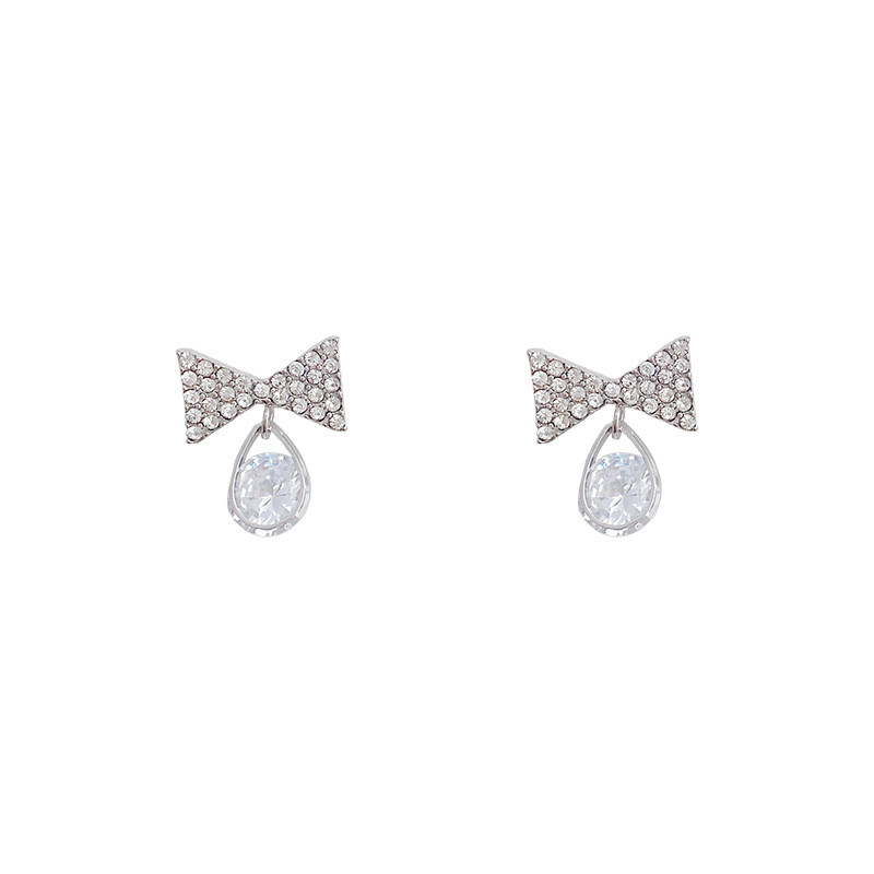 New Jewelry Fashion Zircon Bowknot Waterdrop Crystal Earring Square Bow Earrings for Women Pretty Gift