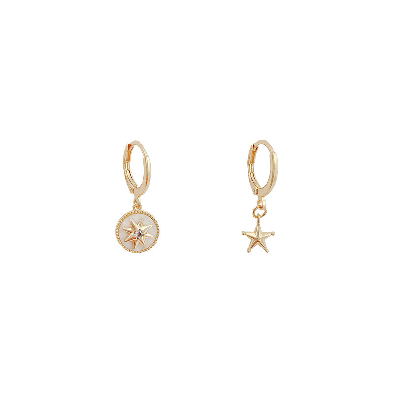 Fashion Cubic Star Round Women's Hoop Earrings Asymmetry Earrings for Man Party Jewelry