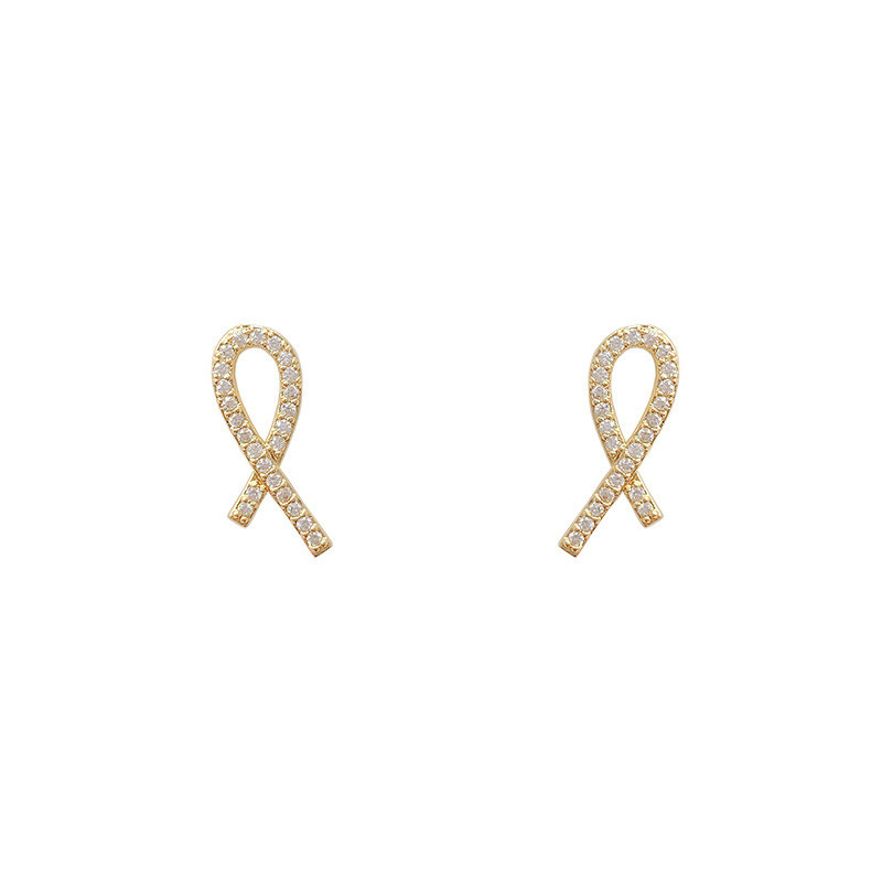 Vintage Hollow Knot Twist Stud Earrings for Women Simple Glossy Statement Geometric Metal Zircon Inlaid Jewelry