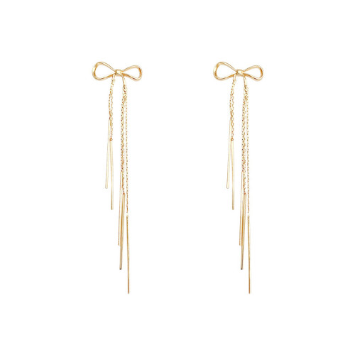 Classic Metal Bow Gold Tassel Long Drop Earrings For Woman New Korean Fashion Jewelry Wedding Party Girl's Sexy Earrings