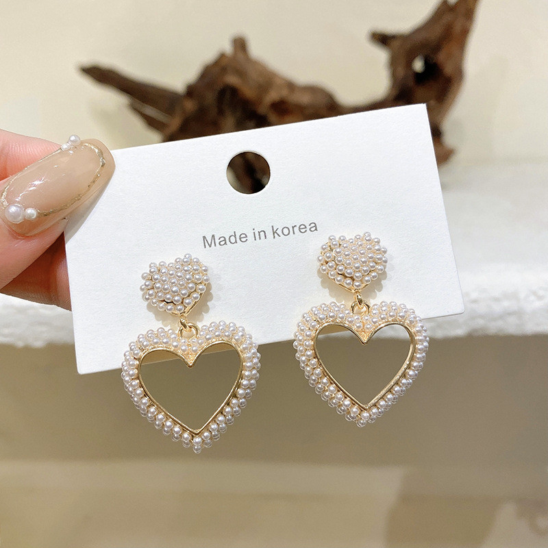 Lovely Woman Love Shape Earrings Fashion Pearl Earrings Peach Heart Drops Jewelry Accessories
