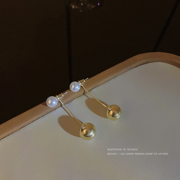 Jewelry Steel Ball Pearl Long Earrings Popular Design Simulated Pearl Long Dangle Earrings for Women Accessories
