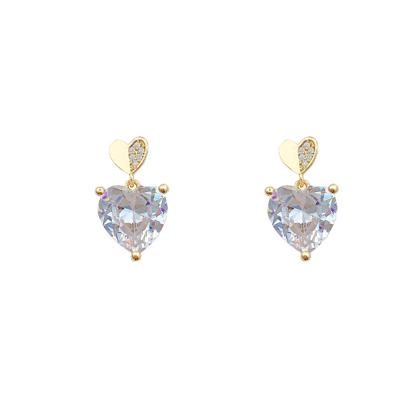 Simple Heart Rhinestones Earrings for Women Fashion Statement Earrings Party Ear Clip Jewelry Trendy Accessorie