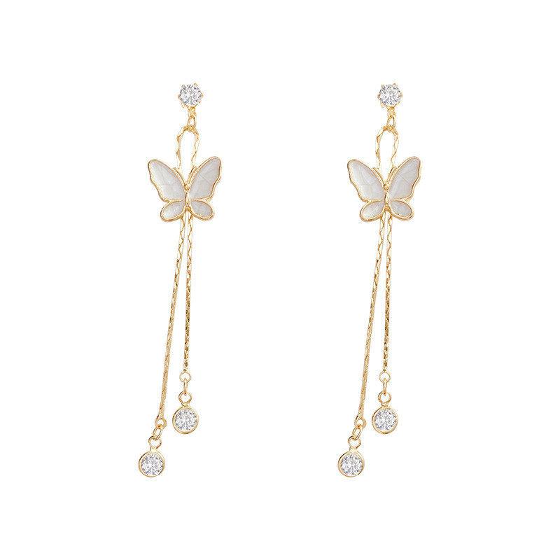 Shell Butterfly Long Tassel Dangle Earrings For Women Korean Girls Super Fairy Jewelry Hanging Party Gift