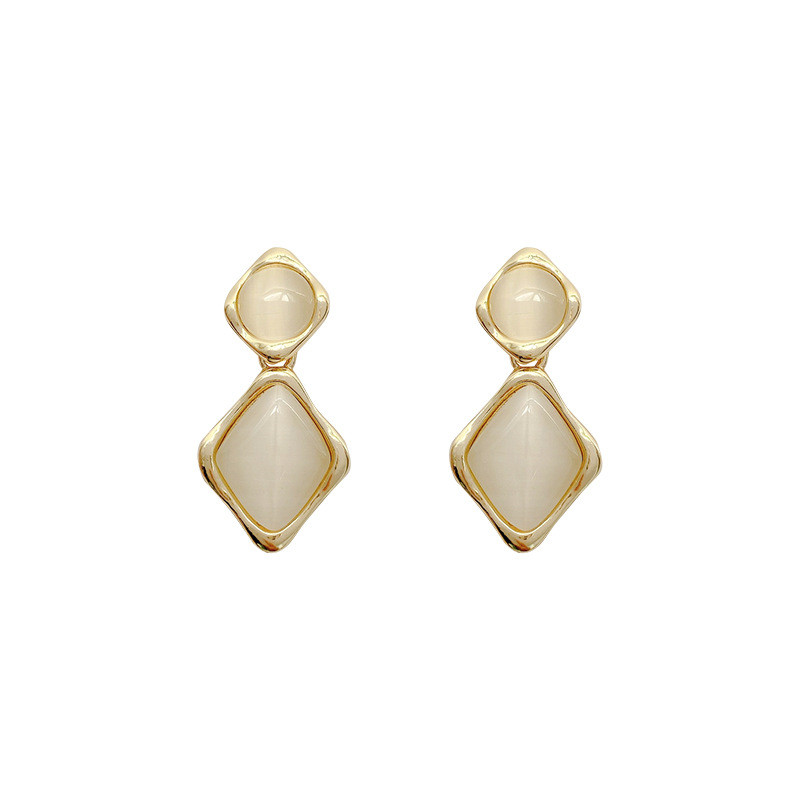 Creative Opal Double Square Earrings Female Interlocking Square Opal Earrings Wedding Anniversary Gift