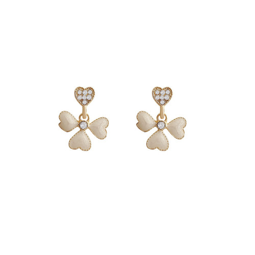 Flower Four Leaf Clover Earrings For Women Rhinestone Shell Fashion Jewelry Dangle
