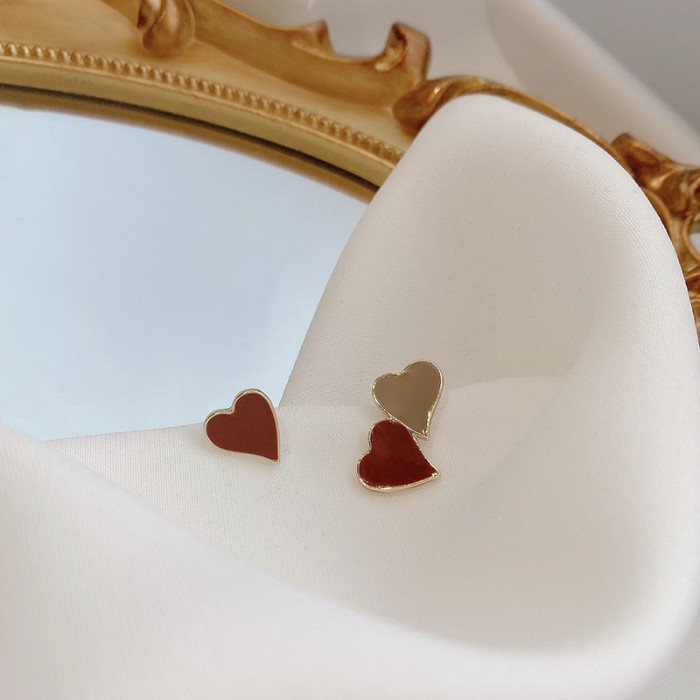 New Fashion Korean Drop Earrings For Women Enamel Double Heart Korean Jewelry Female Earring Girls Gift
