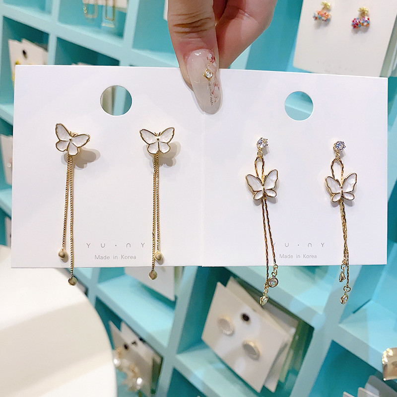 Shell Butterfly Long Tassel Dangle Earrings For Women Korean Girls Super Fairy Jewelry Hanging Party Gift