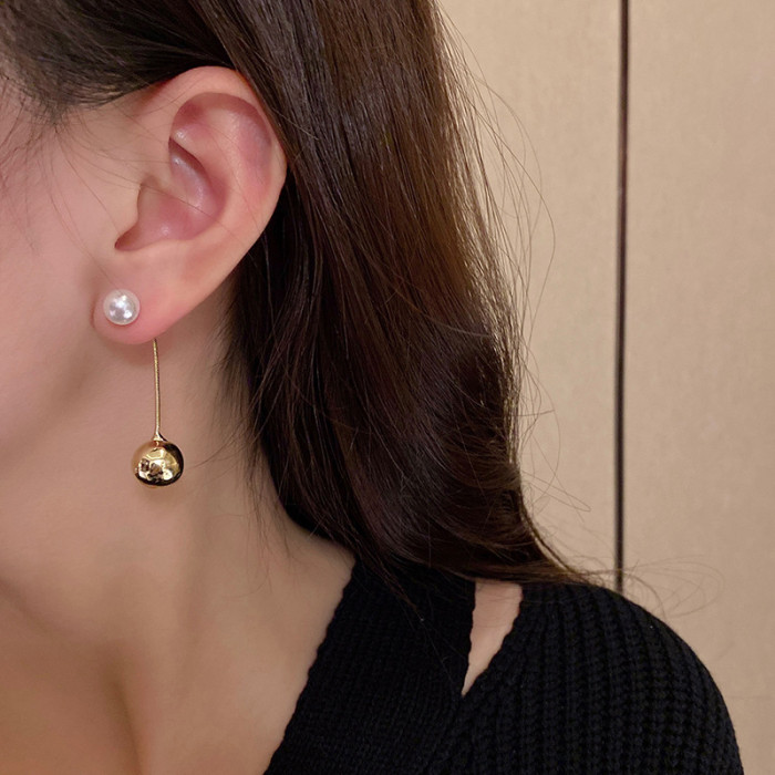 Jewelry Steel Ball Pearl Long Earrings Popular Design Simulated Pearl Long Dangle Earrings for Women Accessories