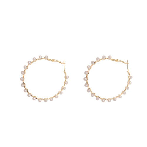 New White Boho Imitation Pearl Round Circle Hoop Earrings Female Gold Color Big Earrings Korean Jewelry Statement Earrings