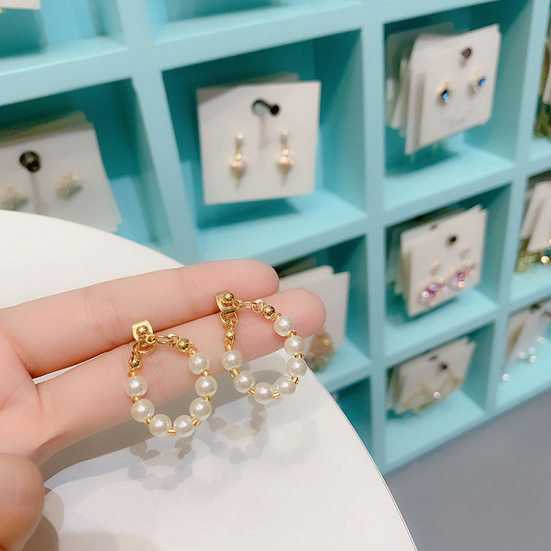 French Style Gentle Pearl Earrings Baroque Freshwater Pearl Tassel Circle Earrings Women Jewelry Gifts