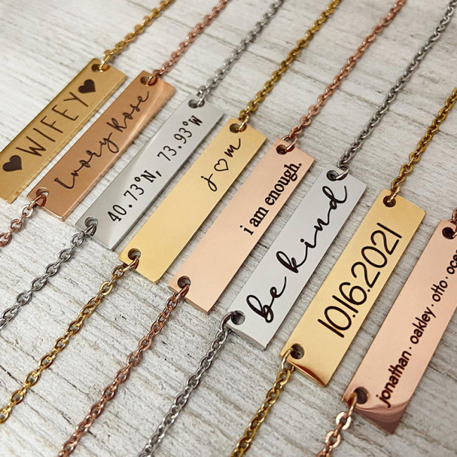 316L Personalized Bar Necklace Cold Staimless Steel Customized Nameplate Jewelry Necklace Custom Couple -Mother's Day Gift
