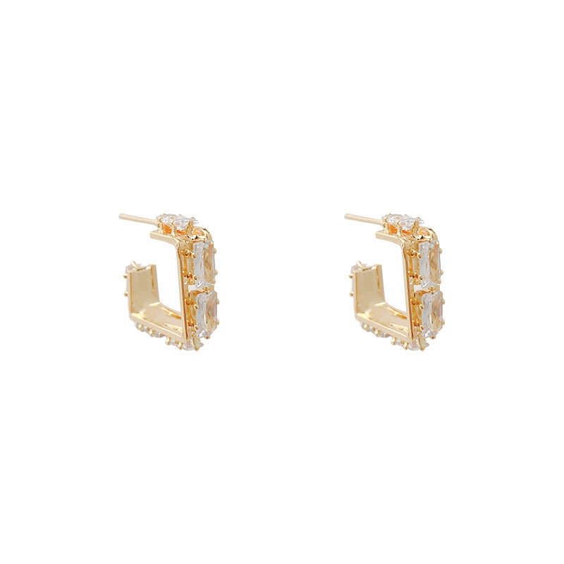 Fashion Cubic Zircon Square Circle Hoop Earrings Women's Geometric Little Huggies Earrings For Women Jewelry Gift