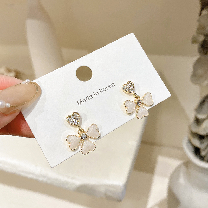 Flower Four Leaf Clover Earrings For Women Rhinestone Shell Fashion Jewelry Dangle