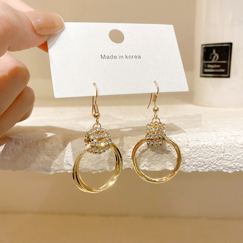 Bohemian Gold Double Round Earrings For Women Trend Vintage Small Geometric Circle Hanging Earrings