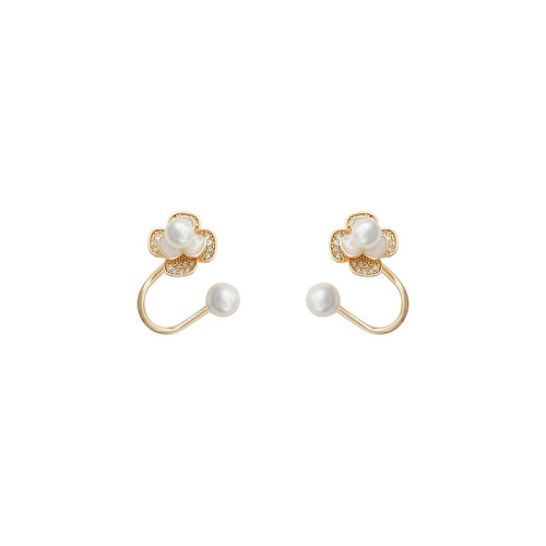 Designer Imitation Pearl Back Hanging Earring Camellia Charm Dangle Earrings