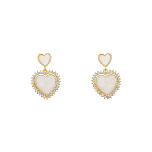 Cute Drop Earrings Lovely Style Metal alloy White Enamle Double Heart Short Dangle Earrings For Girl Student Gifts