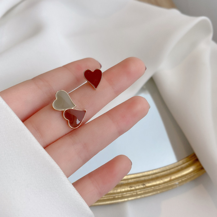 New Fashion Korean Drop Earrings For Women Enamel Double Heart Korean Jewelry Female Earring Girls Gift