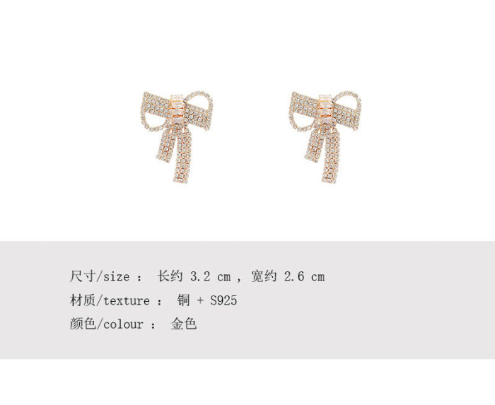 2022 Korea New Fashion Bow Long Stud Earring for Women Girls Cute Party Accessories Shiny Crystal Jewelry