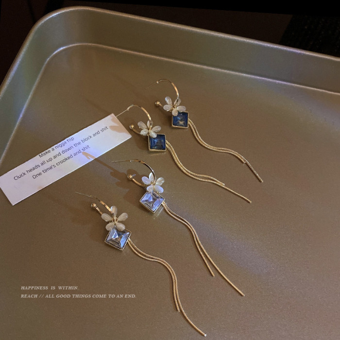 Flower Tassel Crystal Earrings Women's Simple Long Temperament New Fashion Super Fairy