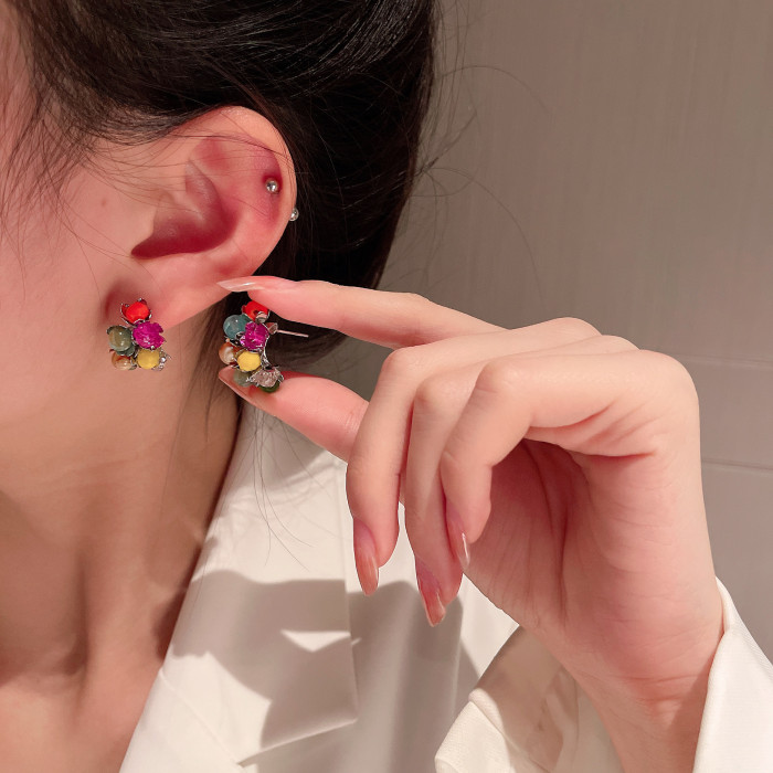 Colorful Acrylic Colorful Beads Clip on Earrings Personality for Women Girl Prom Party Fashion Earrings Jewelry