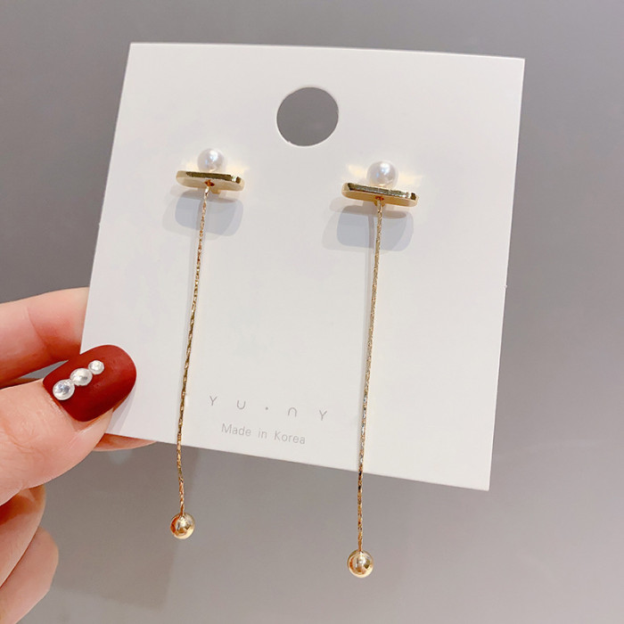 Pearl Long Tassel Steel Bead Earrings for Women Wedding Earrings Jewelry Gift Fashion Korean