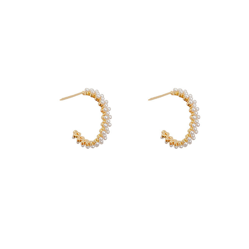 Gold Pearl Beads Hoops Women Luxury Crystal Fashion Fine Jewelry Piercing Loops Pendiente Earring