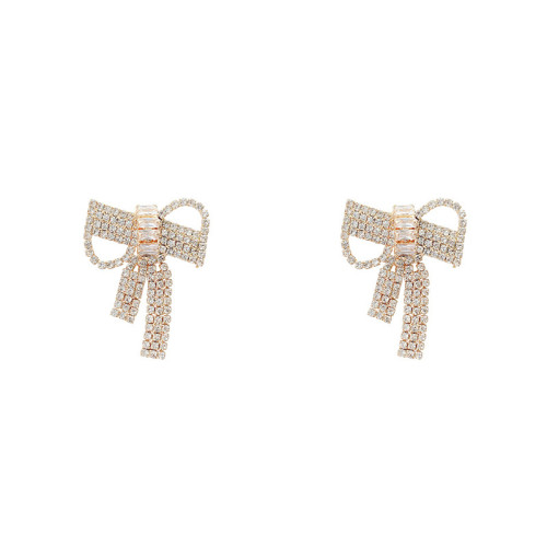 2022 Korea New Fashion Bow Long Stud Earring for Women Girls Cute Party Accessories Shiny Crystal Jewelry