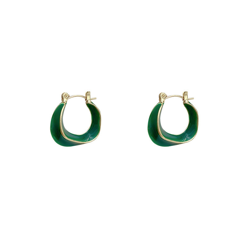 Vintage Irregular C Shape Circle Dripping Oil Metal Geometric Hoop Earrings White Green Color Enamel Earrings For Women