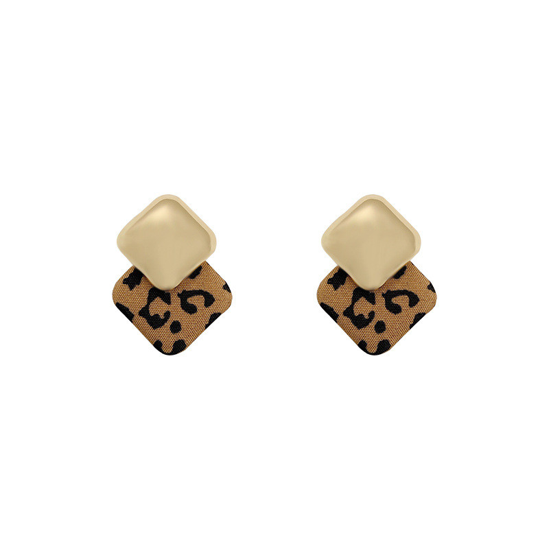 Women's Leopard Print Earrings Geometric Square Niche Retro Light Luxury Personality Temperament Advanced Earrings