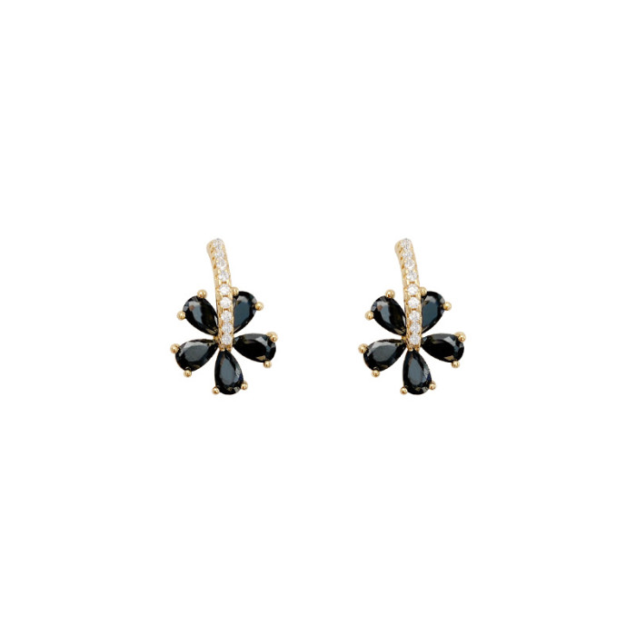Fashion Black Zircon Flower Earrings 2022 New Korean Dark Girl Simple Sweet Trendy Niche Design Party Gift Jewelry
